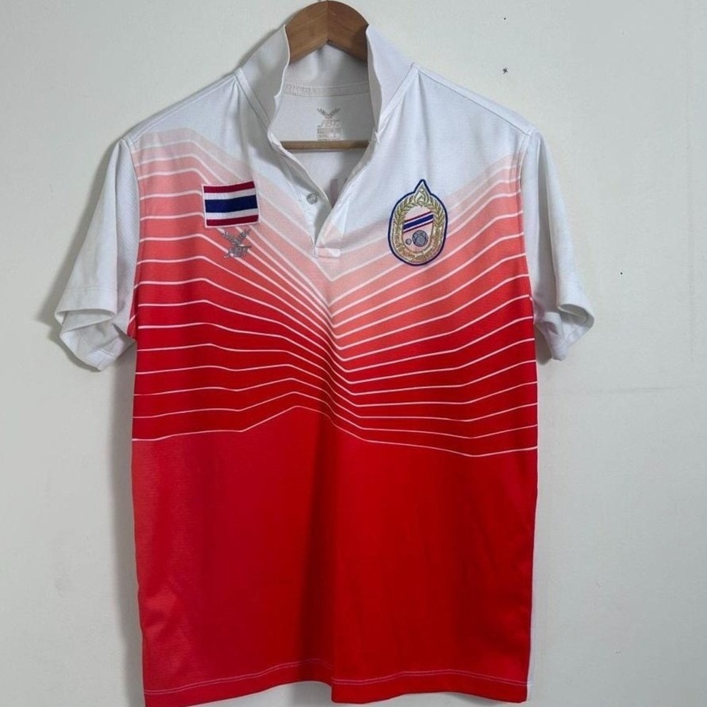 FBT Thailand Soccer Jersey Mens XL Red White Gradient Polo‎ Football Shirt